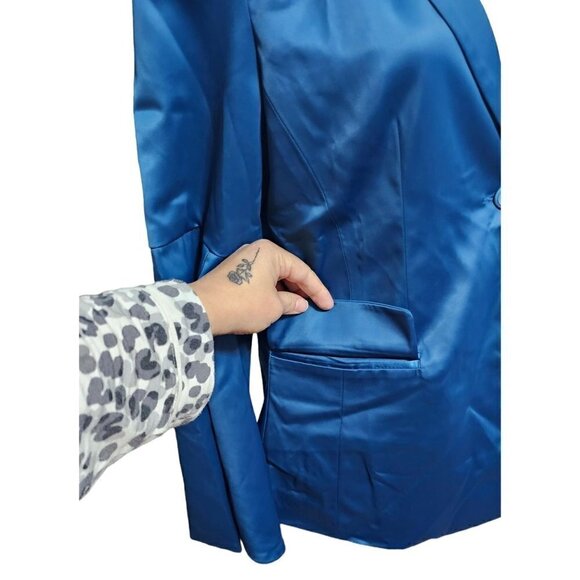 Kyle x Shahida designer blue silk long jacket blazer long slit sleeves size M - Picture 9 of 12